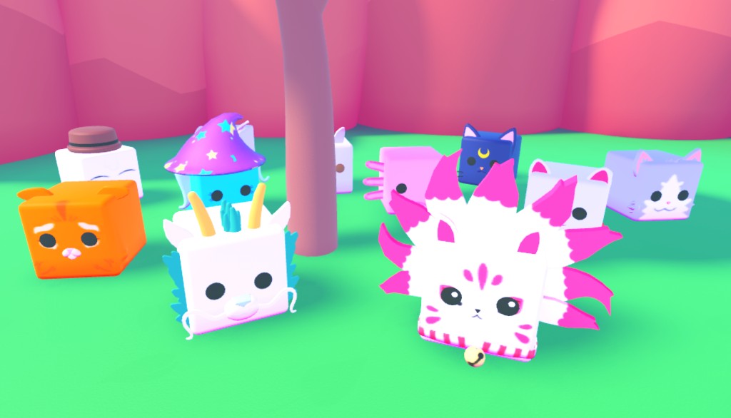 Stylized creature models in a colorful Roblox scene